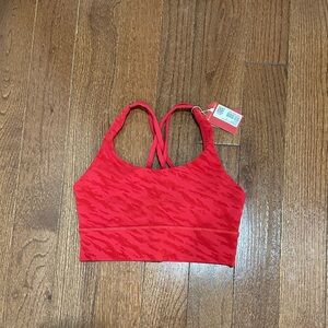 Lululemon Energy Bra Long Line size 4 NWT Dark Red Velvet pattern